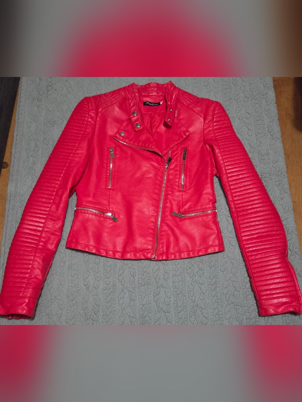 Papillon Blanc Bright Red Quilted Sleeve Moto Jacket